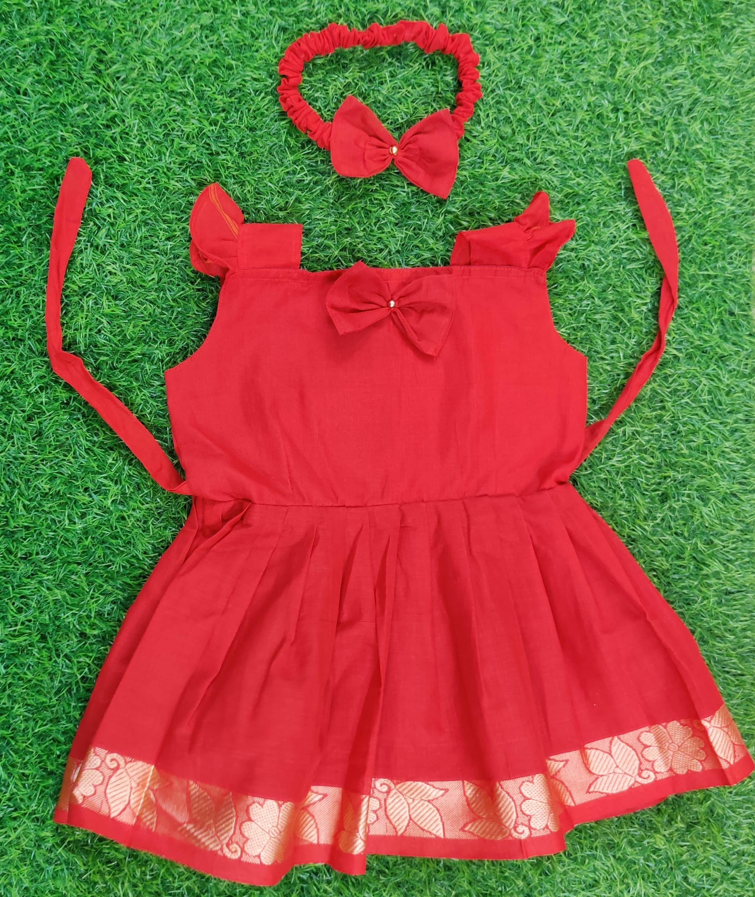 Pure cotton kids frock with head band