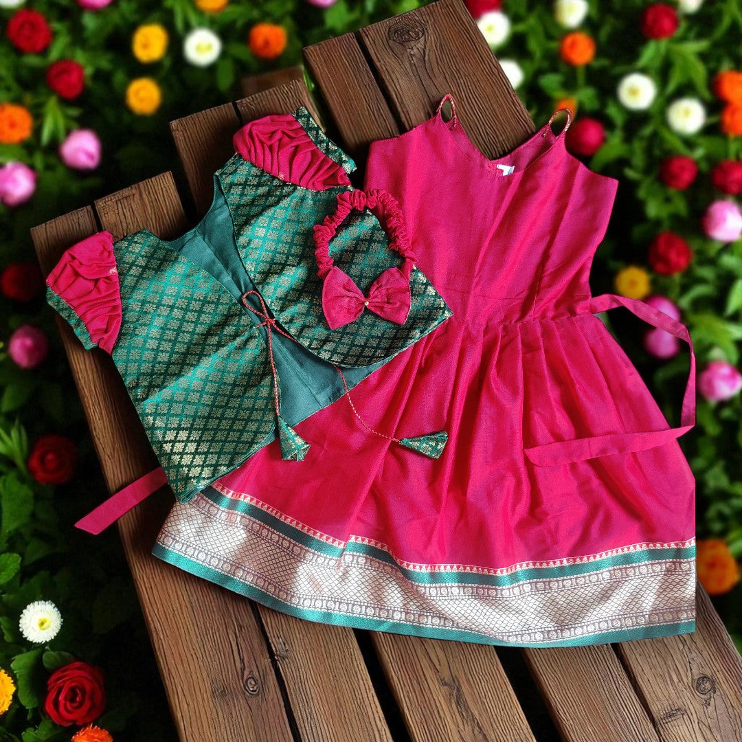 Kids cotton frock with coat and headband