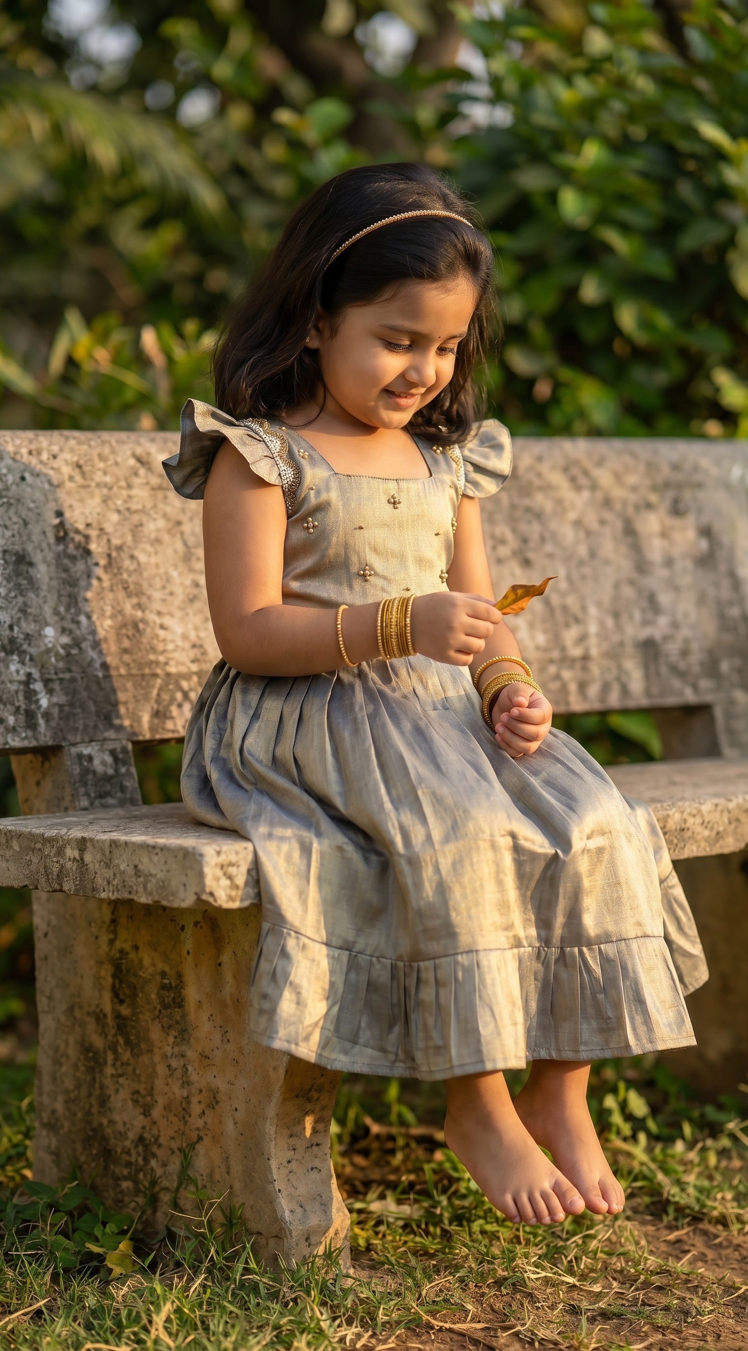 Laya -Grey Elegant Pure tissue cotton frocks for kids and children